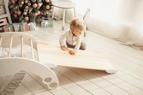 Large Climbing Arch with Pillow & Ramp (White + Natural Wood)