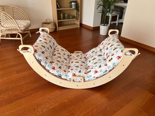 Wooden Climbing Arch Swing with Fun travel vehicles design Pillow