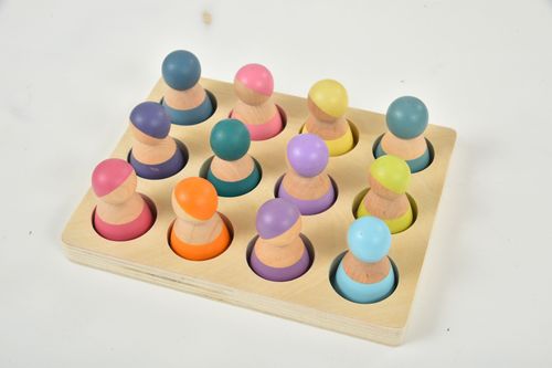 Wooden Rainbow Peg Dolls Figures 12 Piece Set