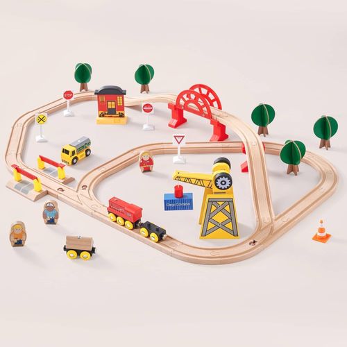 Tiny Land® Wooden Track Trains 60 Pcs Used