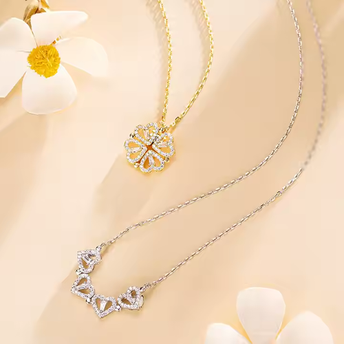 New four-leaf clover love zircon pendant necklace Personalized magnetic gold-plated jewelry (buy one get two)