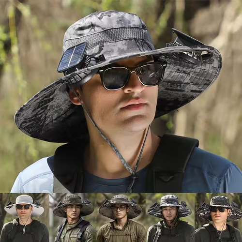 Solar Fan Hat - High Power Rechargeable Wide Brim Bucket Hat