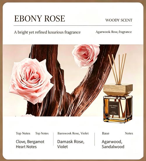 200ml Ebony Rose Reed Diffuser, Long Lasting Woody Scent Air Freshener, Odor Remover for Bedroom Toilet Home Decor