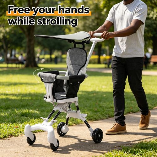 🚼✨ Adjustable Folding Baby Pram 🛞 Wear Resistant Four Wheel Design With Sun Protection Canopy Thick Cushion For Toddler