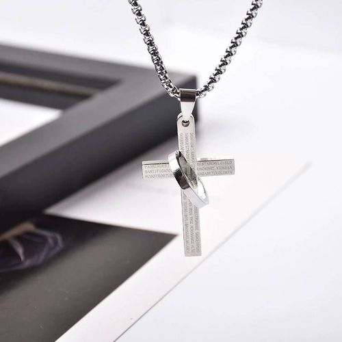 New cross stainless steel necklace men and women ins trendy couple disco pendant personality titanium steel hip-hop men's accessories