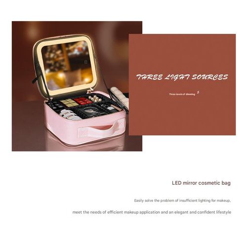 Large capacity cosmetic bag with light, cosmetic box, full screen mirror, portable travel cosmetic storage bag, storage box