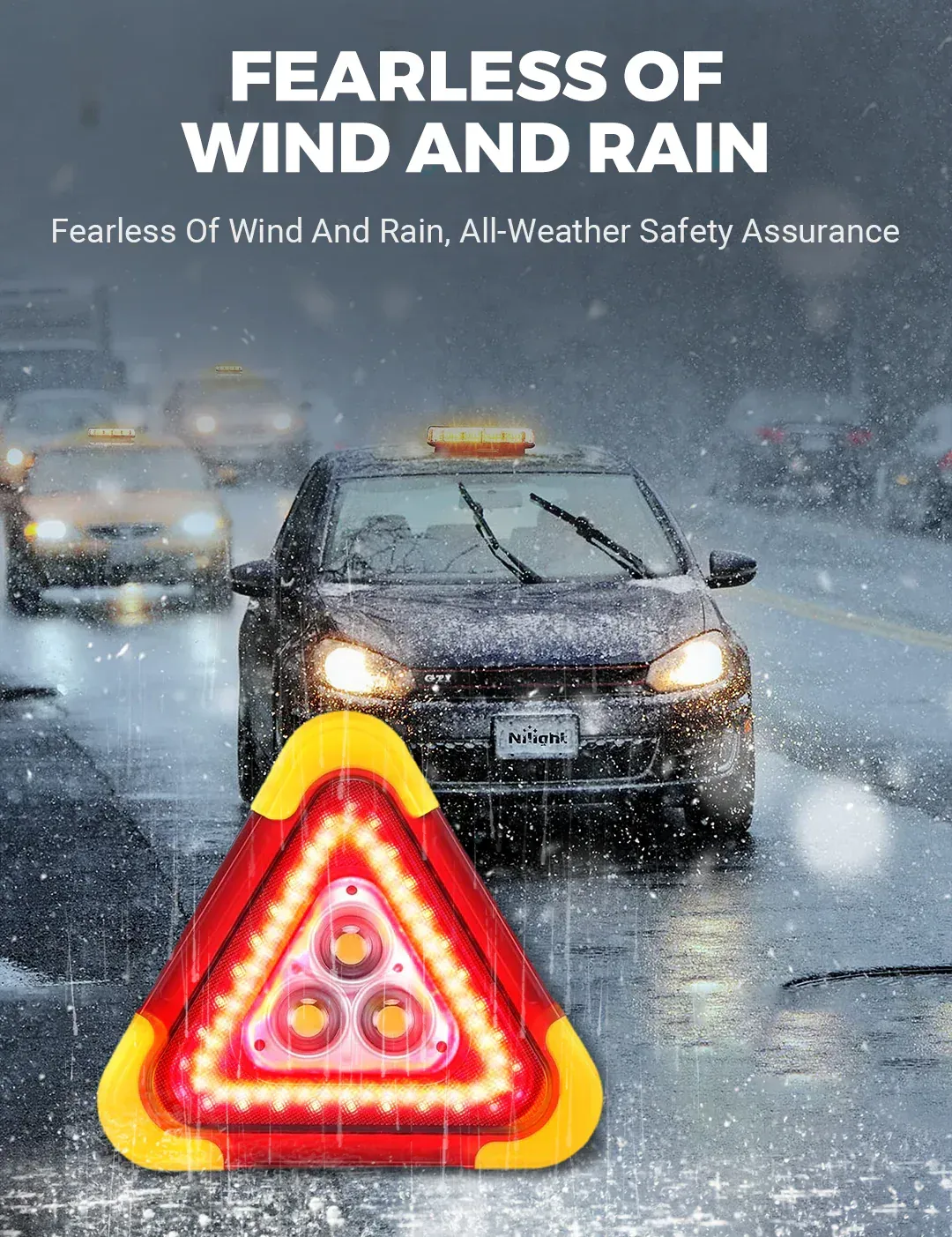 🔥New 2025 Arrival🔥 3-in-1 Solar-Powered Roadside Emergency Triangle Warning Light, Warning Light, Power Bank, Solar Charging