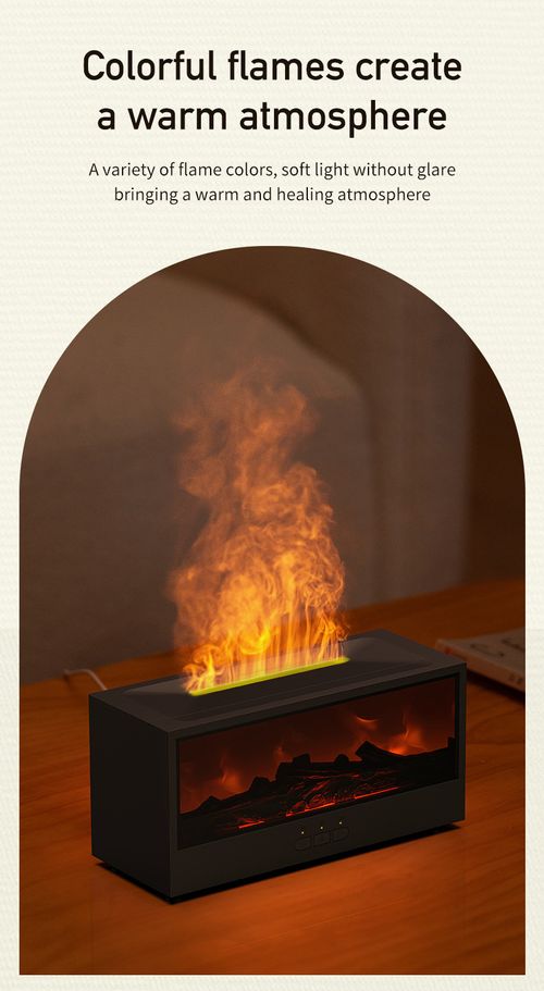 Simulated 3D fireplace flame aroma diffuser desktop home remote control fireplace flame humidifier seven-color ambient light