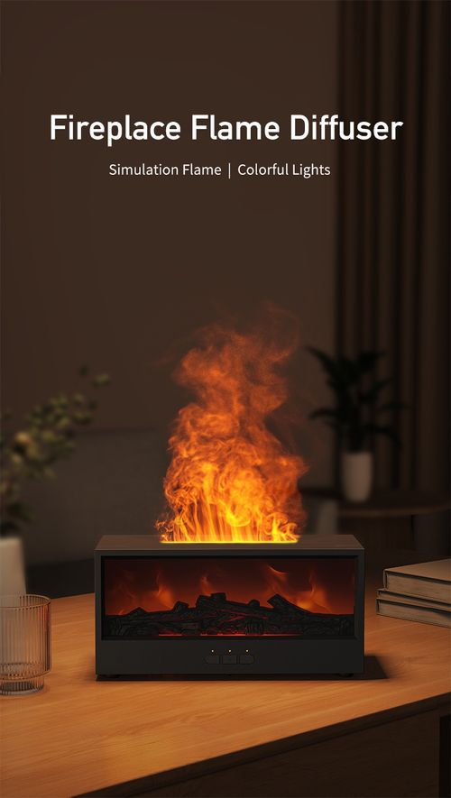 Simulated 3D fireplace flame aroma diffuser desktop home remote control fireplace flame humidifier seven-color ambient light
