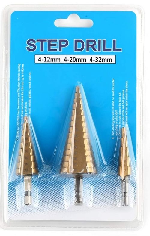 3 Pcs Straight Grooved Step Drill Bit Set, High Step Steel Titanium Drill Bits Set Power Tools 4-12 4-20 4-32mm Hex Shank Drive, HSS Cut Tool Set for Metal Wood Steel DIY Plastic