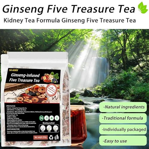Ginseng Five Treasures Kidney Tea, Traditional Chinese Herbal TeaBags, Natural Organic Kidney Cleanse Detox Tea for Women & Men, 7 Precious Ingredients Formula1 Pack25 Bags
