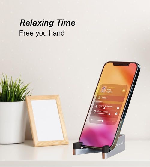 MONEER Cell Phone Stand, Phone Stand for Desk, Foldable & Portable iPhone Stand, Cell Phone Holder Desk Compatible with All Mobile Phone, iPhone, iPad mini, Tablet 4-10.5(Silver)