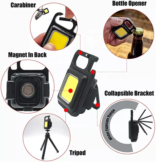 Mini Portable Keychain Light: 2-in-1 with Flashlight & Bottle Opener Functions, 4 Light Modes, Magnetic, Waterproof, USB Rechargeable.