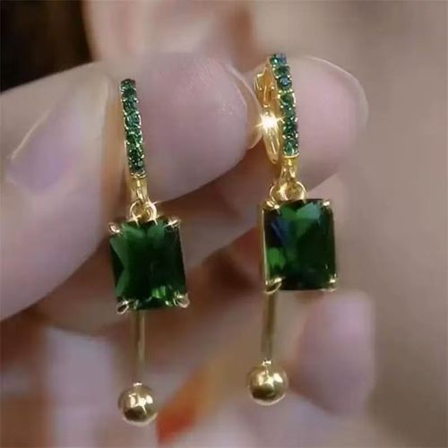 New Arrival Light Luxury Earrings with High-End Appeal: Featuring Elegant Green Square Zircons for a Refined Temperament