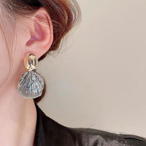 Glistening Gold Brushed Shell Texture Earrings