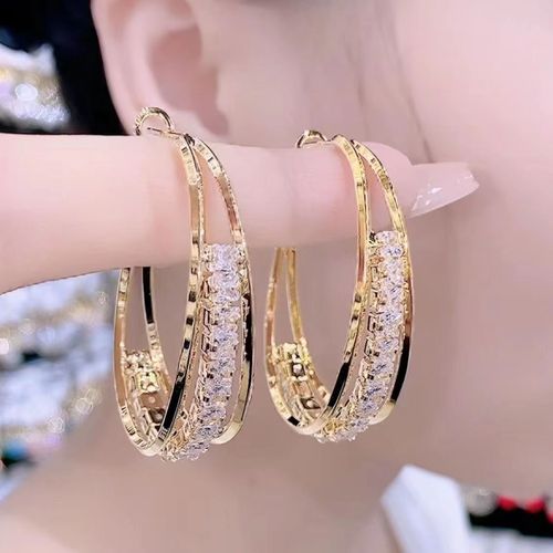 Glamorous Multi-layered Large Round Rhinestone Hoop Earrings with High-end Finish