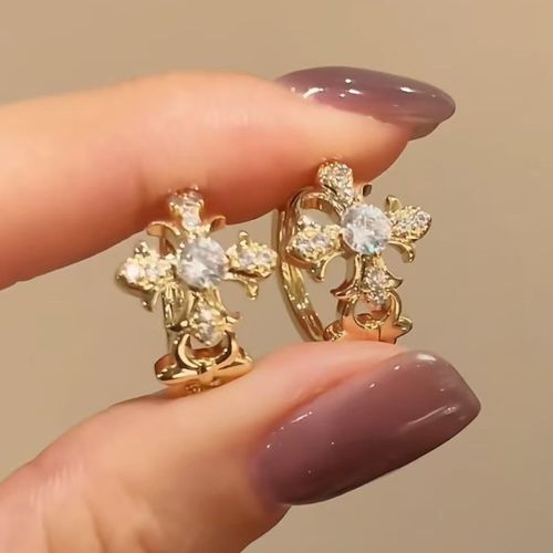 Unisex Exquisite Zircon Cross Earrings