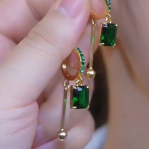 New Arrival Light Luxury Earrings with High-End Appeal: Featuring Elegant Green Square Zircons for a Refined Temperament