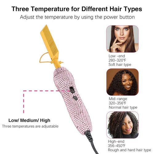 Sparkling Diamond-Trimmed Electric Hair Straightener Comb | One Comb for Smoothness, Fast Styling Tool for Curly Hair Straightening