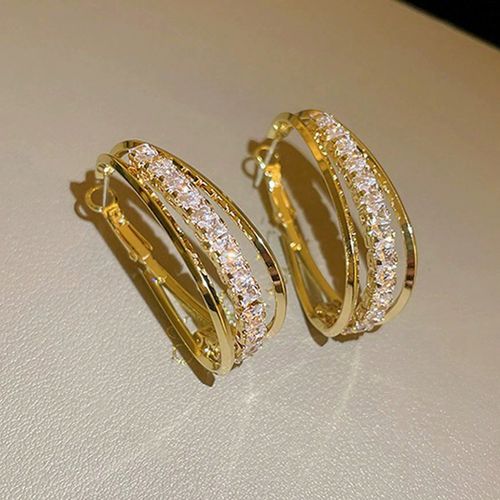 Glamorous Multi-layered Large Round Rhinestone Hoop Earrings with High-end Finish