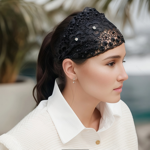 New Style Hollow-Out Hair Band with Beads, Fashionable Wide-Edge Hair Hoop, Women's Hair Accessory for Hiding Gray Hair。