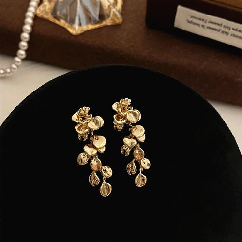 Golden Leaf Flower Tassel Drop Earrings - Delicate Dangle Jewelry