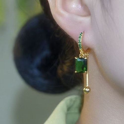 New Arrival Light Luxury Earrings with High-End Appeal: Featuring Elegant Green Square Zircons for a Refined Temperament