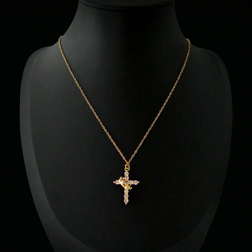 Rotatable Crown Necklace with Full Diamonds, Cross Pendant: Light Luxury, Versatile Titanium Steel Collarbone Chain