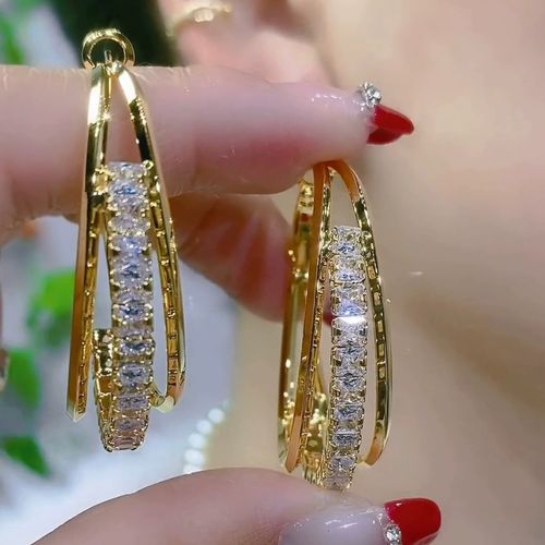 Glamorous Multi-layered Large Round Rhinestone Hoop Earrings with High-end Finish