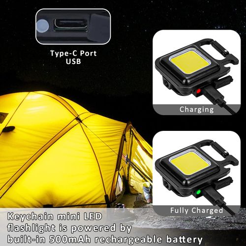 Mini Portable Keychain Light: 2-in-1 with Flashlight & Bottle Opener Functions, 4 Light Modes, Magnetic, Waterproof, USB Rechargeable.