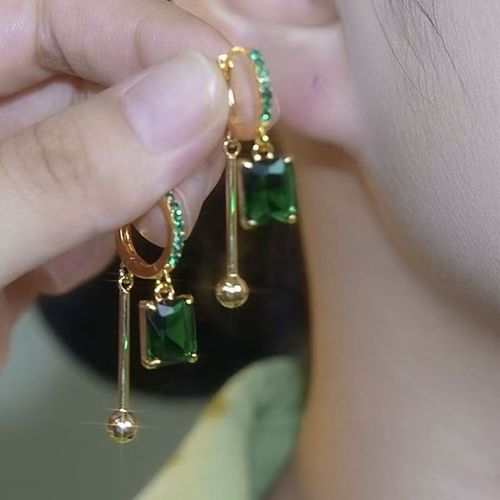 New Arrival Light Luxury Earrings with High-End Appeal: Featuring Elegant Green Square Zircons for a Refined Temperament