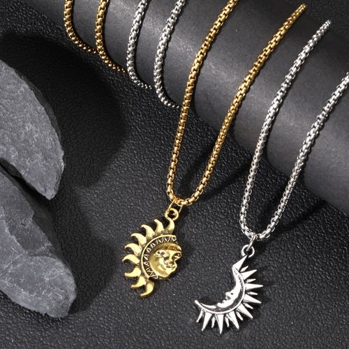 Sun-Moon Asymmetrical Titanium Steel Necklace with High-End Design Sensibility