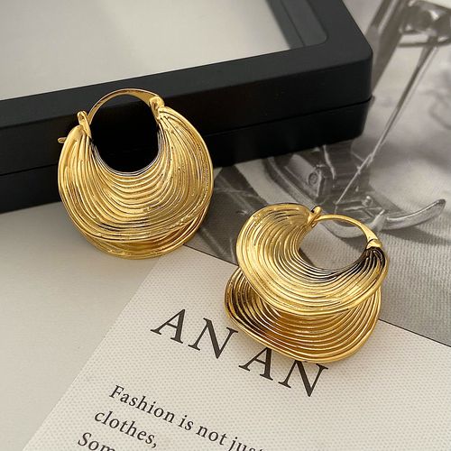 Exquisite Gold Fan-Shaped Arc-Designed Double-Layer Drop Earrings