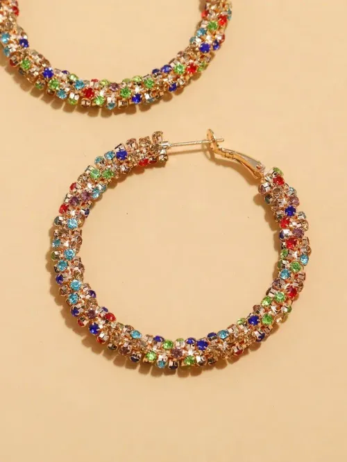 Dazzling new-style colored diamond large hoop earrings