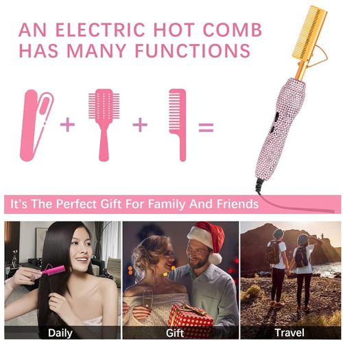 Sparkling Diamond-Trimmed Electric Hair Straightener Comb | One Comb for Smoothness, Fast Styling Tool for Curly Hair Straightening