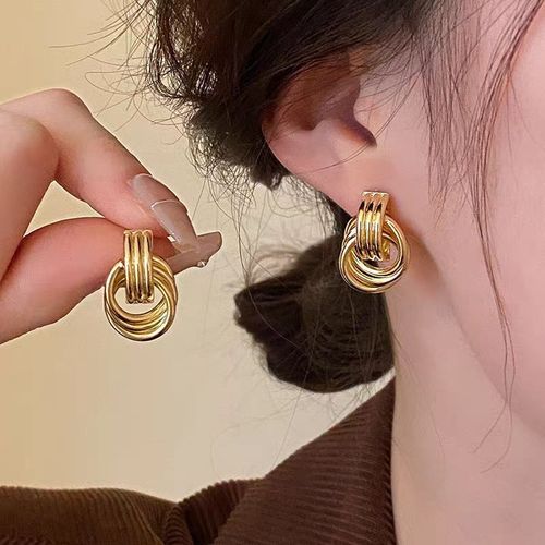 Irregular Circular Geometric Multi-layer Copper-plated Real Gold Earrings