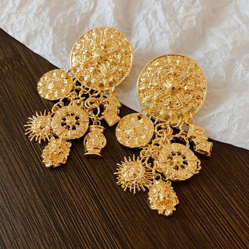 European & American Metal Exaggerated French Court Style Geometric Tassel Earrings - High-End Fashion Luxury Vintage Earrings