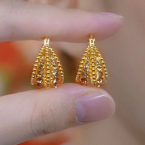 Exquisite Champagne Gold Hollow Out Diamond-Inlaid Basket Earrings