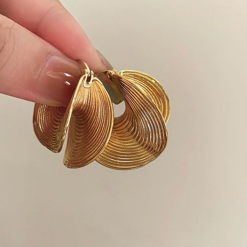 Exquisite Gold Fan-Shaped Arc-Designed Double-Layer Drop Earrings