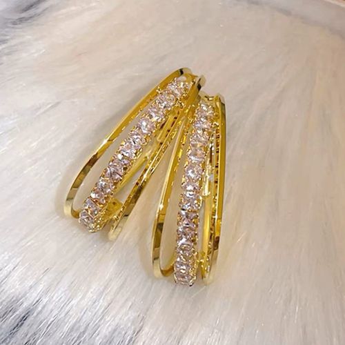 Glamorous Multi-layered Large Round Rhinestone Hoop Earrings with High-end Finish