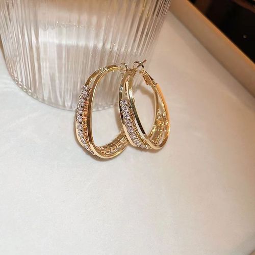 Glamorous Multi-layered Large Round Rhinestone Hoop Earrings with High-end Finish