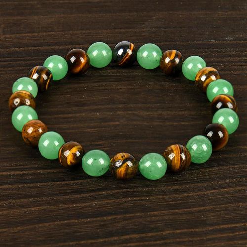 Natural bracelets made of tiger's eye stone and green aventurine, with high-end handcrafted wealth-themed beads.