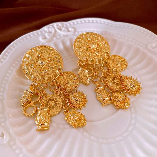 European & American Metal Exaggerated French Court Style Geometric Tassel Earrings - High-End Fashion Luxury Vintage Earrings