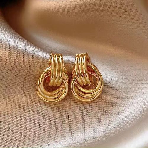 Irregular Circular Geometric Multi-layer Copper-plated Real Gold Earrings