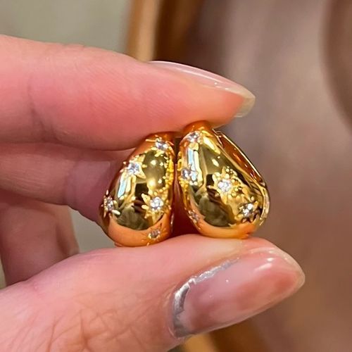 Exquisite Metal Sphere Octagram Zircon Earrings