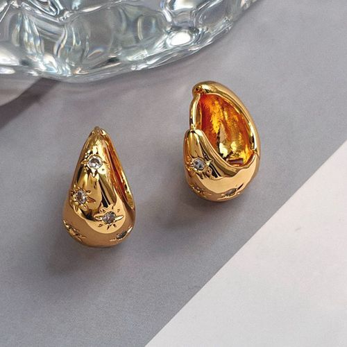 Exquisite Metal Sphere Octagram Zircon Earrings