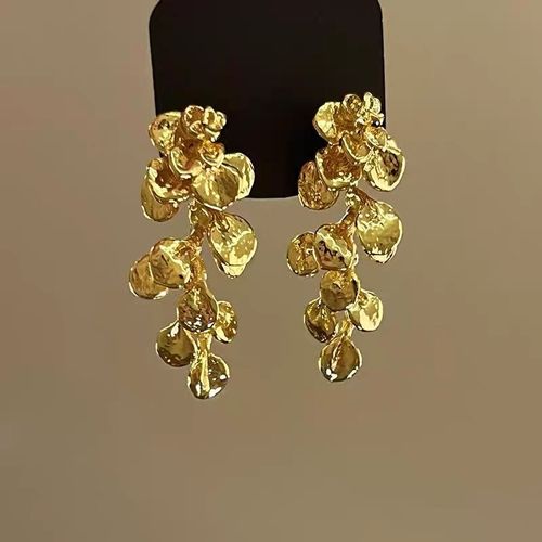 Golden Leaf Flower Tassel Drop Earrings - Delicate Dangle Jewelry