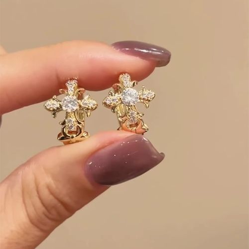 Unisex Exquisite Zircon Cross Earrings