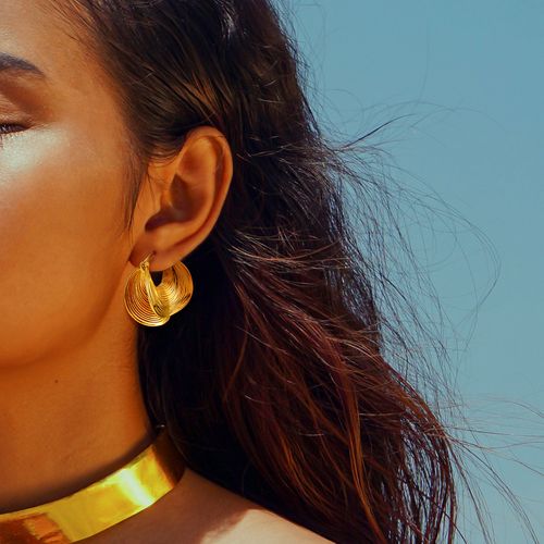 Exquisite Gold Fan-Shaped Arc-Designed Double-Layer Drop Earrings