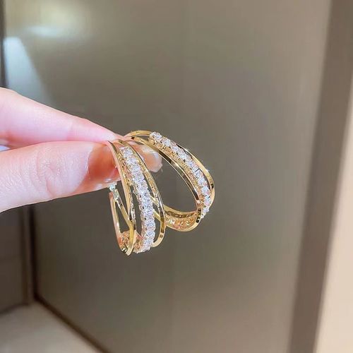 Glamorous Multi-layered Large Round Rhinestone Hoop Earrings with High-end Finish